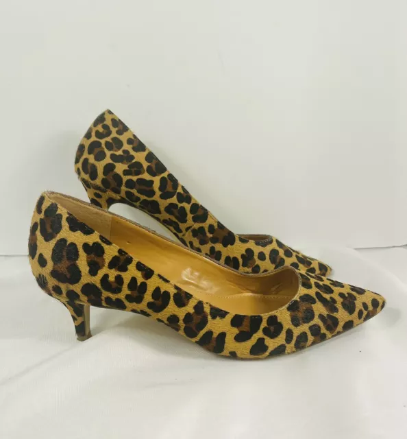 J Crew Calf Hair Leopard Print Kitten Heels Pump Pointed Toe Size 6