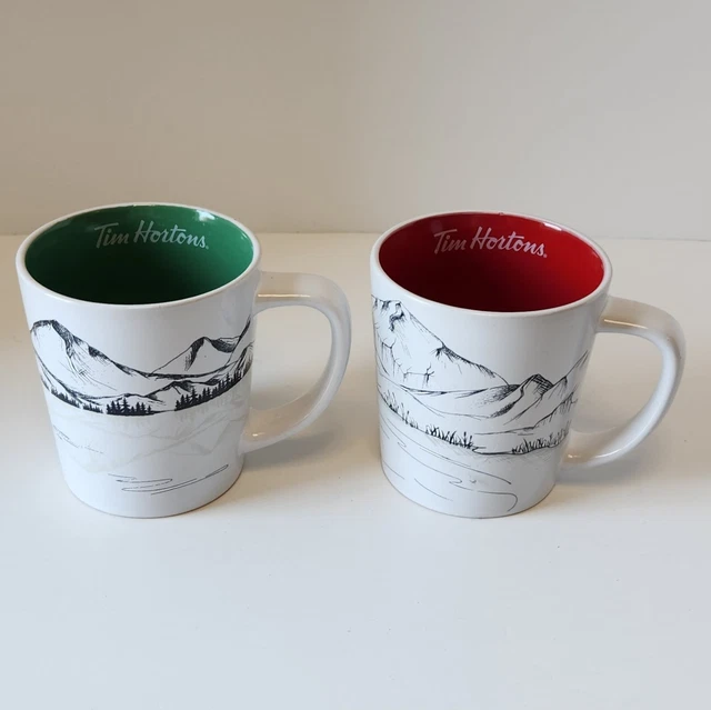 Lot of 2 TIM HORTONS Coffee Mugs Hockey  12oz Ceramic Multi-color Mountains