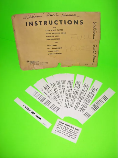 Full House 1966 Original PINBALL MACHINE NOS Score Card Lot & Envelope