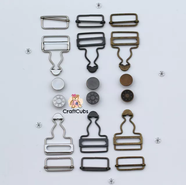 1 Set of 32mm Dungaree Clips / Overall Buckles Sets in Black Silver Bronze