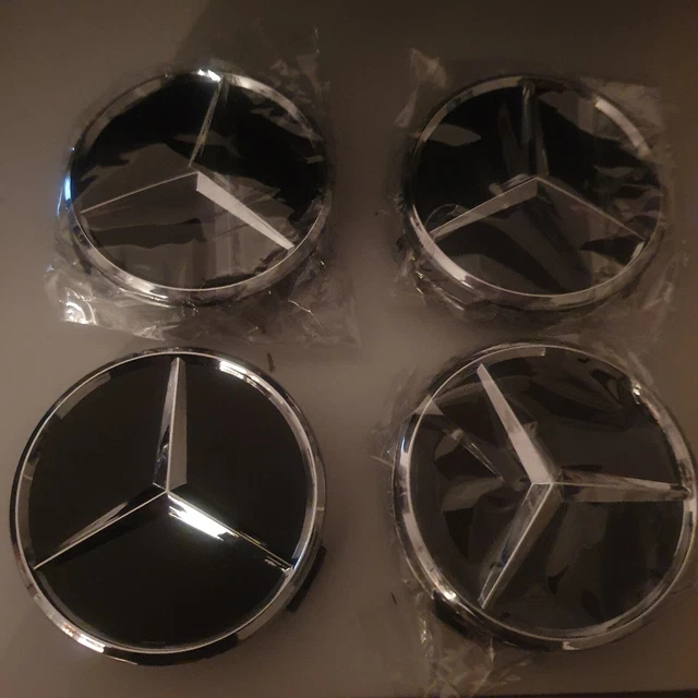 Logo Noir Mercedes Lot De 4 Cache-Moyeux Mercedes 75mm - Enjoliveurs Centraux Pour Jante - Neufs Accessoire Auto Mercedes-Benz - Foto 2