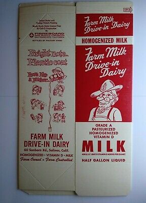 Farm Milk Man Drive In Dairy Vintage Unused Half Gallon Waxed Carton 1960s NOS 2