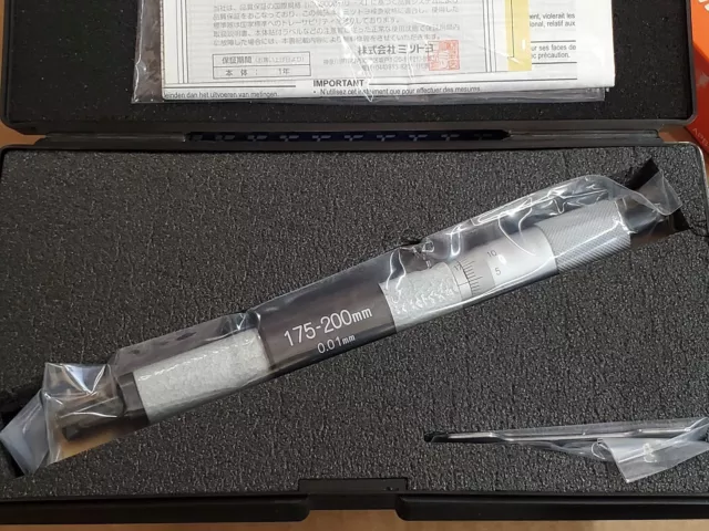 New Mitutoyo Vernier Inside Tubular Single Rod Micrometer  175-200mm / 0.01mm
