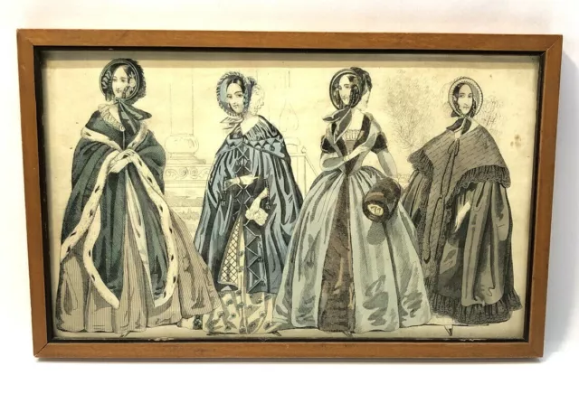 Antique Godey's Lady's Book Framed Colored Print 1841 American Women Fashion USA