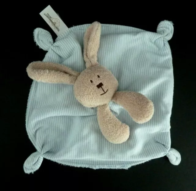 13 - Doudou Plat Teddy Kompaniet Lapin Beige Bleu Raye Blanc Carre - Etat Neuf*