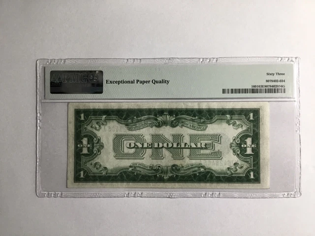 1928-A $1 Silver Funnyback Fr. 1601 BB Block PMG 63 EPQ Serial X76428405A 2