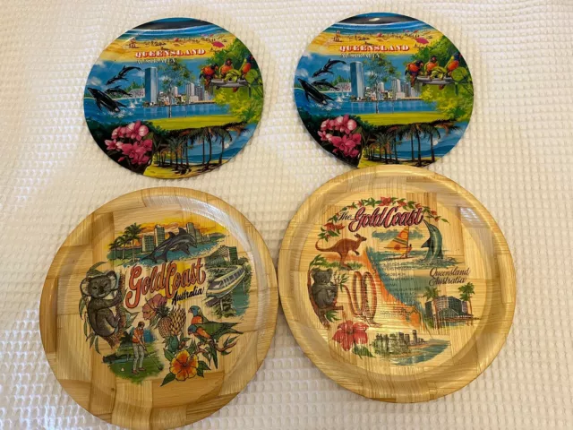 Vintage Queensland Australia Souvenir Serving Drink Trays x 4 Lot Bulk Sale