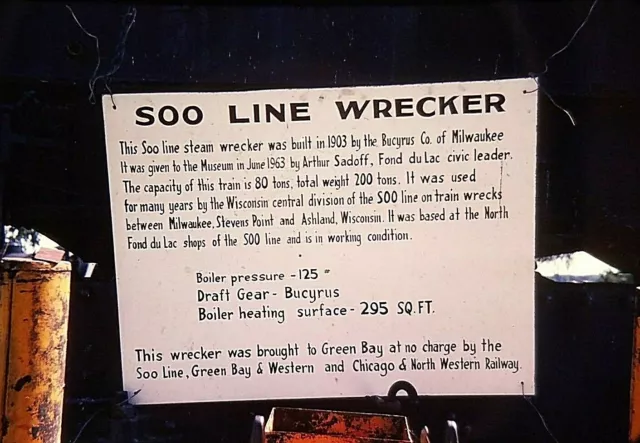 SP04 ORIGINAL KODACHROME 1960s 35MM SLIDE SOO LINE WRECKER PLAQUE SIGN