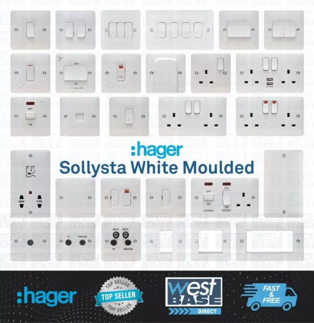 Hager Sollysta White Moulded Plastic Switches & Sockets + USB Full Range