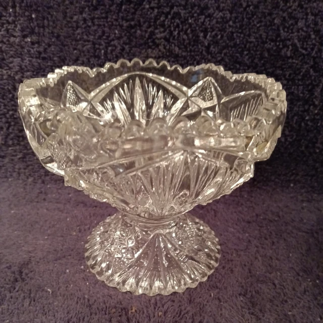 Vintage Small Brilliant Glass Sawtooth Rim Footed Bowl Very Nice