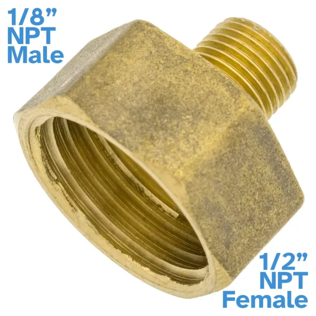 Brass 1/2" NPT Female To 1/8" NPT Male Pipe Reducer Threaded Adapter Fitting