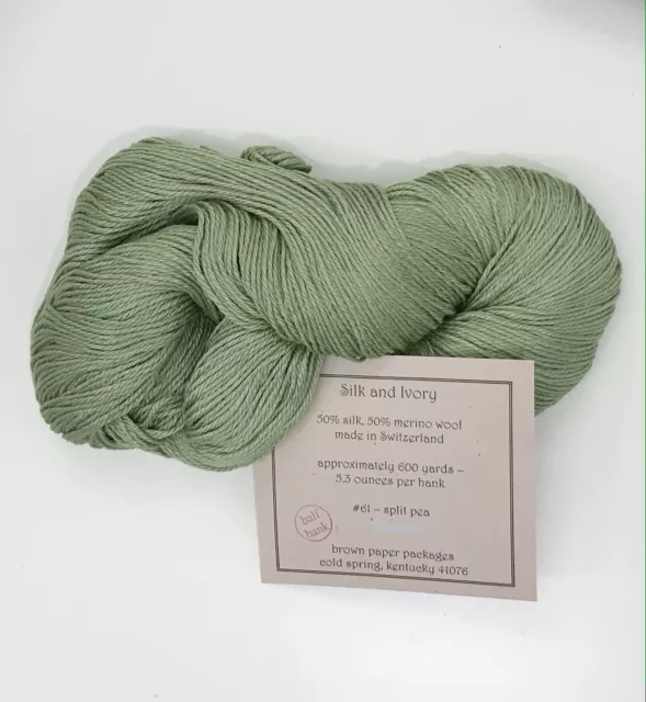 Silk &Ivory silk wool blend yarn #61 Split Pea 1/2 hank needlepoint knit crochet