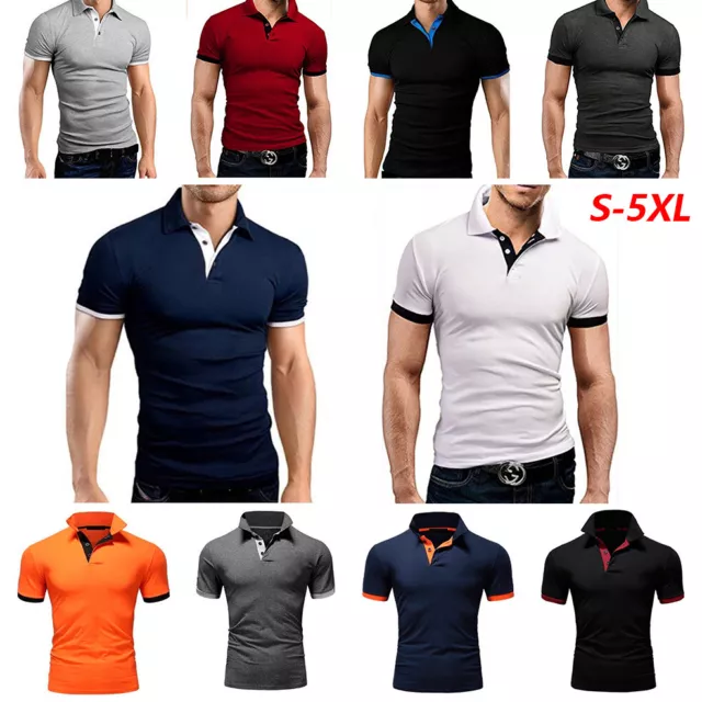 Herren Poloshirt Kontrast Kragen Polo Kurzarm Hemd Polohemd T-Shirt Tee NEU