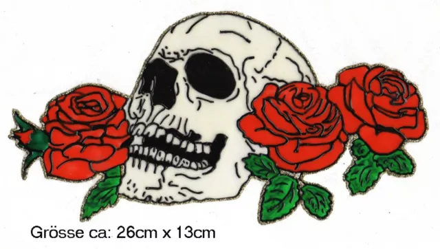 Window Color Bild Fensterbild Aufkleber  "  Totenkopf mit Rosen " 174