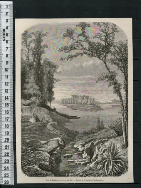 G53 / Gravure 1860 /  Bois De Boulogne Le Grand Lac