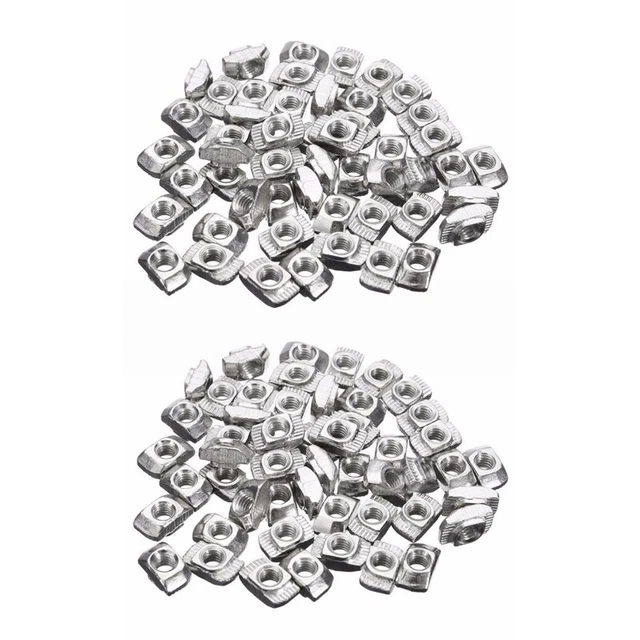 100Pcs -20 T- Female Thread T Slot Hammer Head Drop in Silver Tone V1M2