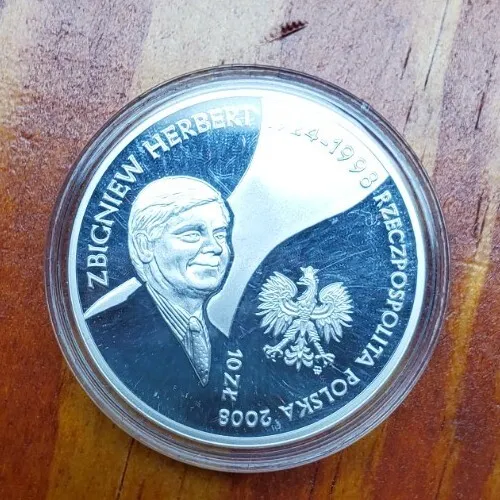2008 Poland 10 zlotych Polish artist poet Zbigniew Herbert silver proof coin