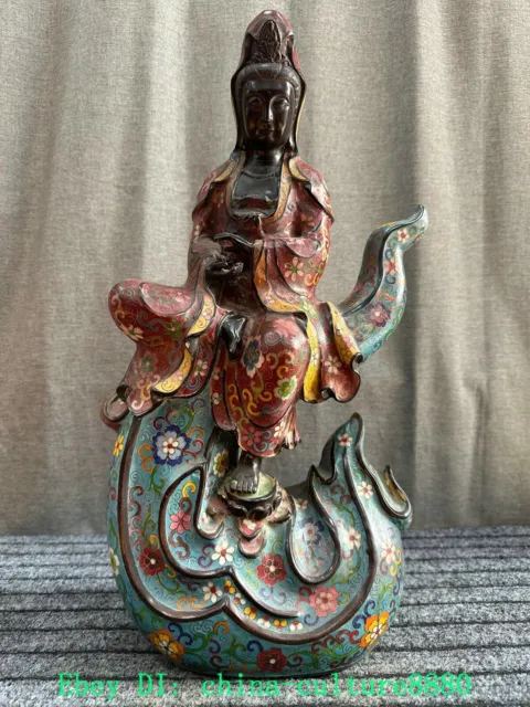 19.2 "antique bronze scénique émail Guanyin Guanyin Bouddha