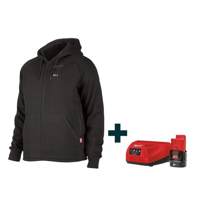 MILWAUKEE M12 HHBL4-0 Felpa Termica Uomo con Cappuccio 12V con Batteria 2.0Ah