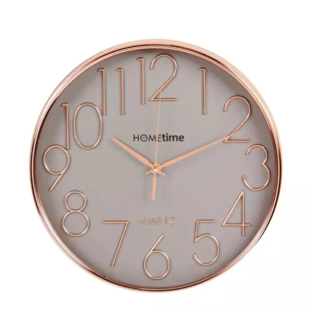 Hometime Round 30cm Wall Clock Rose Gold Effect With 3D Raised Numbers