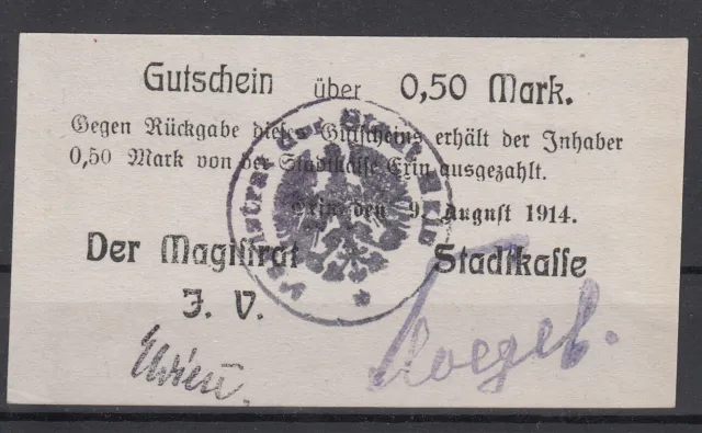 Exin - Stadt - 0,50 Mark - 09.08.1914 - Dießner 96.5 - Papier rau