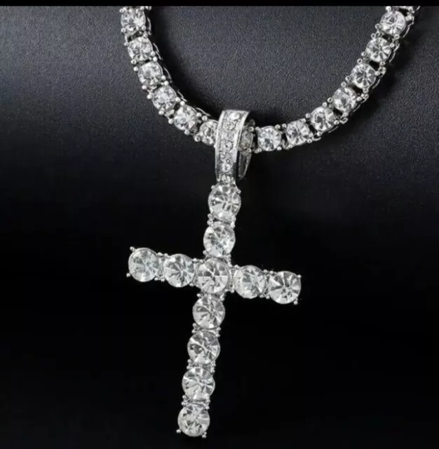 925 Sterling Silver Necklace & Pendant Cross Ice Men's Women's