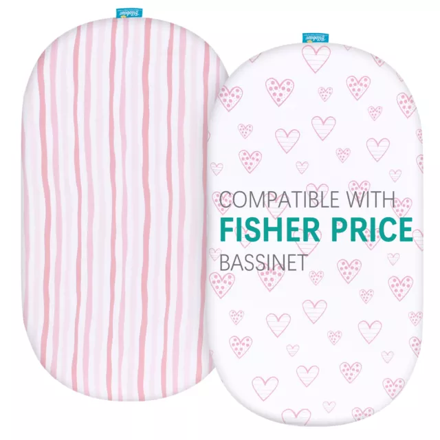 100% Cotton Bassinet Fitted Sheets Compatible with Fisher-Price 2 Pack Pink