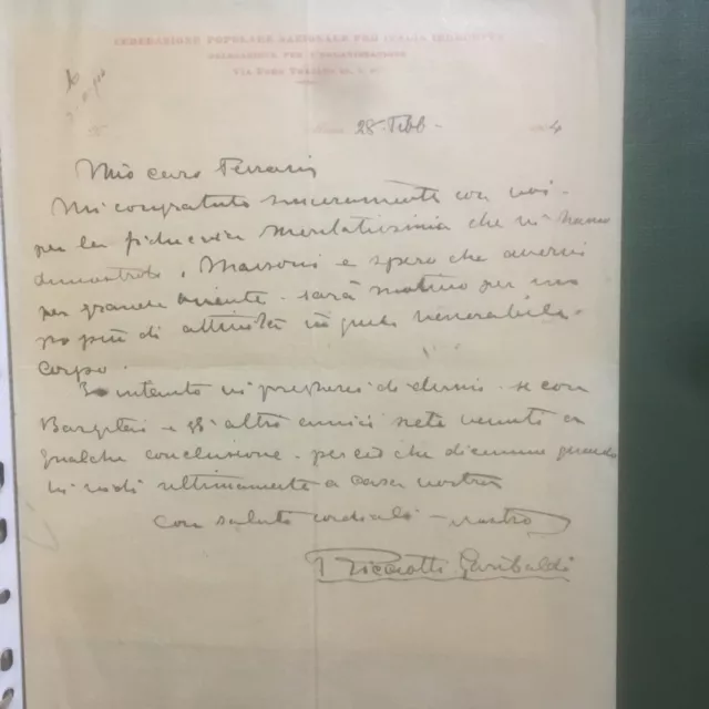 Lettera interamente manoscritta con Autografo di Ricciotti Garibaldi - 1904