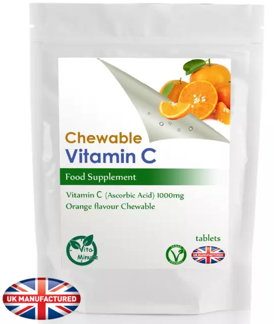 High Strength Vitamin C 1000mg Chewable Tablets, Orange Flavour, Immunity UK (V)