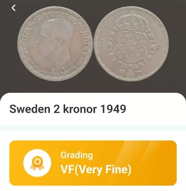 Sweden 2 Kronor .400 Silver Coin, 1949, very nice 3