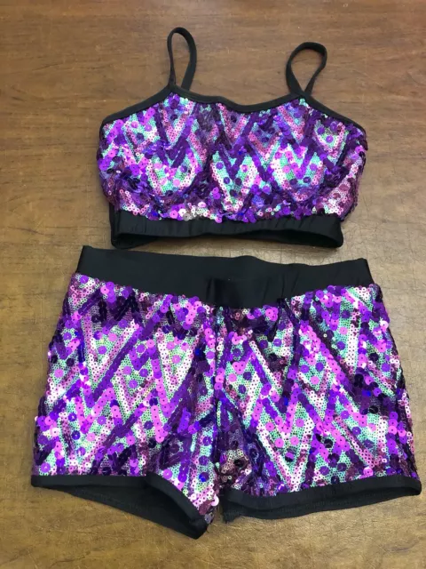 A Wish Come True Sz 12-14 Sequin Chevron Top & Short Set Dance Cheer Costume