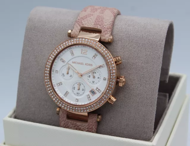New Authentic Michael Kors Parker Rose Gold Pink Pvc Chrono Women's Mk6935 Watch