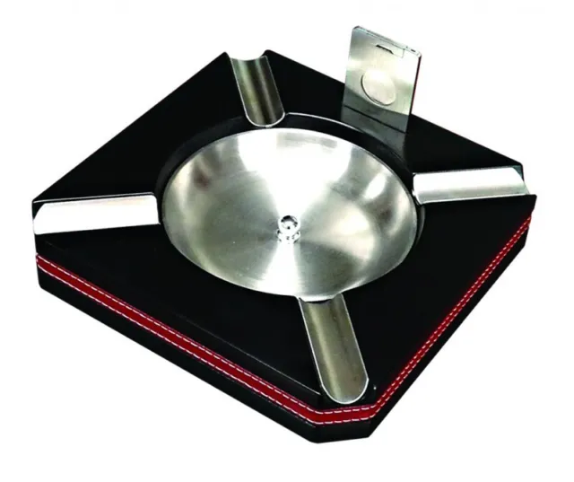 Leather Trim Ashtray With Cutter