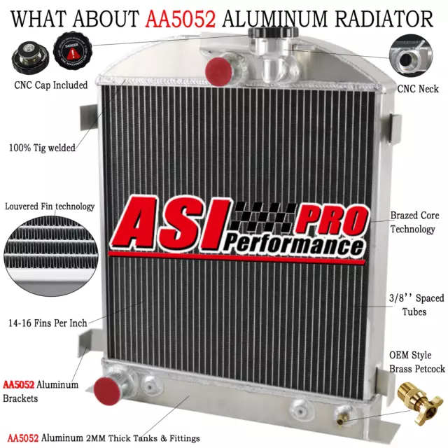 3 Rows Aluminum Radiator for 1932 Ford High Hi Boy /Hot Rod Flathead V8 US