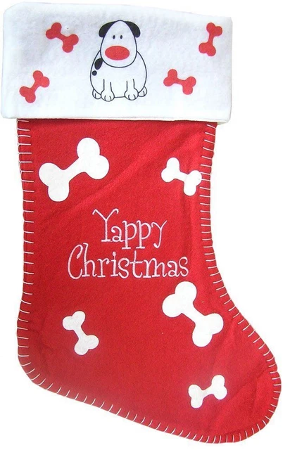 Purr-fect Red and White Felt Dog Christmas Stocking Ornaments with Bone Prints
