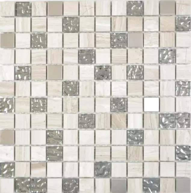 Küchenfliese Azulejos de Mosaico Acero Mezcla Piedras Gris Plata 82-0108 _ F 10