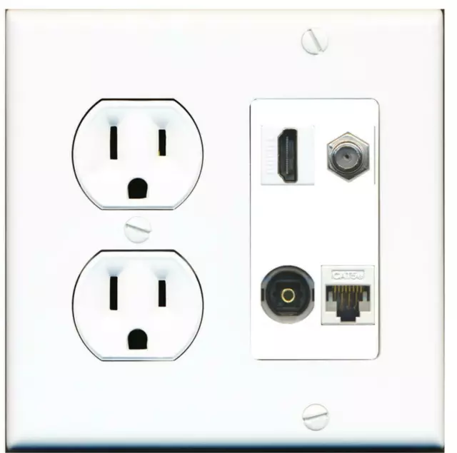 1 Port HDMI Coax Toslink CAT5E Wall Plate + Round Power Outlet