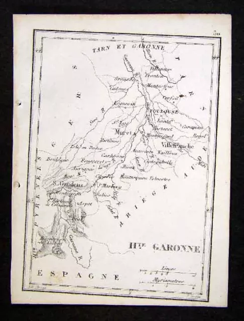1833 Perrot Tardieu Map Haute Garonne  Toulouse  France - Miniature Antique Map