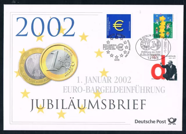 JUBILÄUMSBRIEF 2002 /  1. Januar 2002 Euro -Bargeldeinführung Postfrisch / Neu !