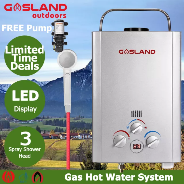 GASLAND 8L Portable Gas Hot Water Heater Camping Shower Outdoor Caravan 6L Pump
