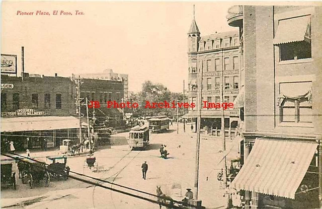 TX, El Paso, Texas, Pioneer Plaza, Aerial View, Trolley, Harry S Beach