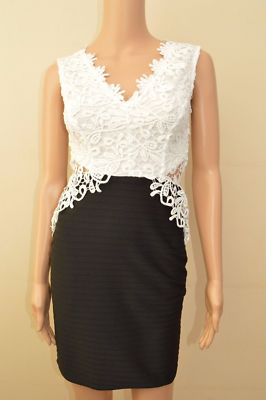New Lipsy White Lace Top Black Skirt Dress Sz UK 8 & 12
