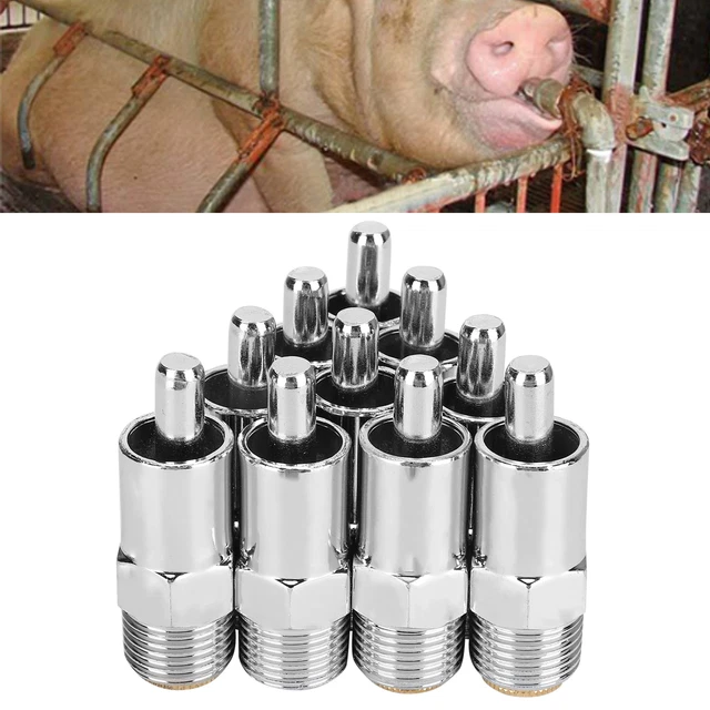 10 Pcs/Set Stainless Steel Pig Automatic Waterer Round Mouth Nipple Drinker JFF