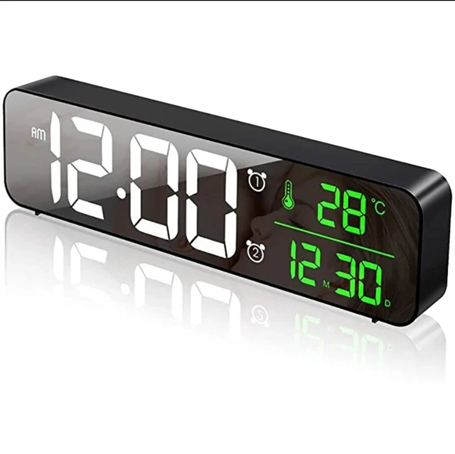 USB Music Dual Alarm Clock Thermometer Temperature Date HD LED Display Black