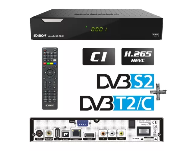 Récepteur HD Edision Piccollo 3 en 1 Plus CI HD TV DVB-S2/T2/C IPTV USB Edison H265