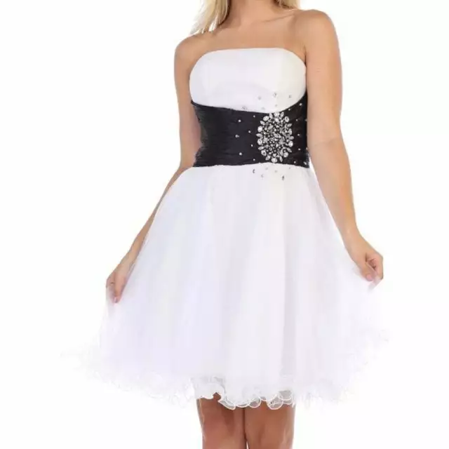 TWO TONED MayQueen  NEW SIZE 8   White & Black Beaded-Accent Fit & Flare