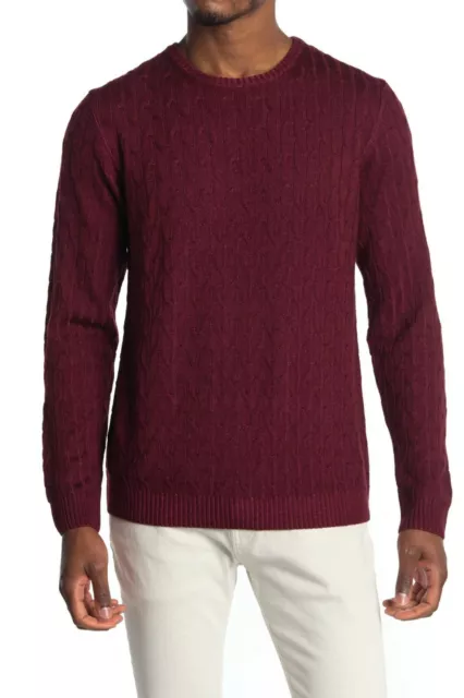 NWOT Men's XL RAFFI  Merino Wool Cable Knit Crew Neck Sweater In Bordo msrp $288