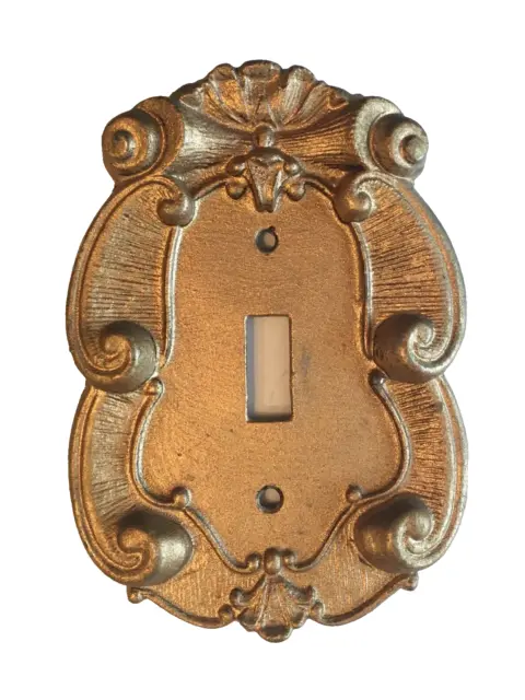 Vtg. Single Light Switch Cover Plate Gold Ornate American Metal Vernon