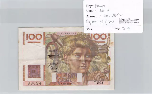 Ticket France - 100 Francs - 2.10.1952 - F.28 (34) - T.504 - N° 88024