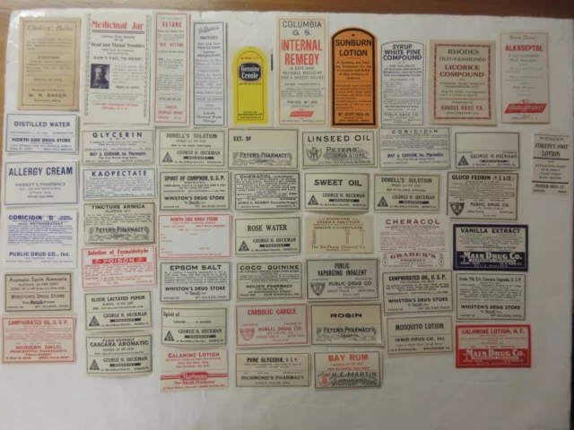 50+Old Pharmacy-Apothecary-Medicine Bottle Labels=Nice Large Labels Too